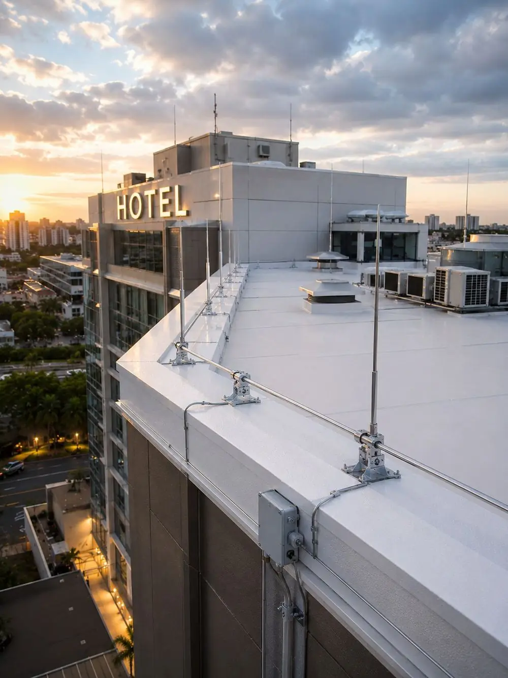 Para-raios no topo de edifício